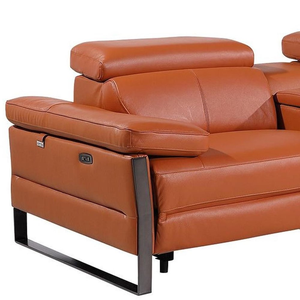 Dark Gray Top Grain Leather Reclining Metal USB Sofa - 169-inch