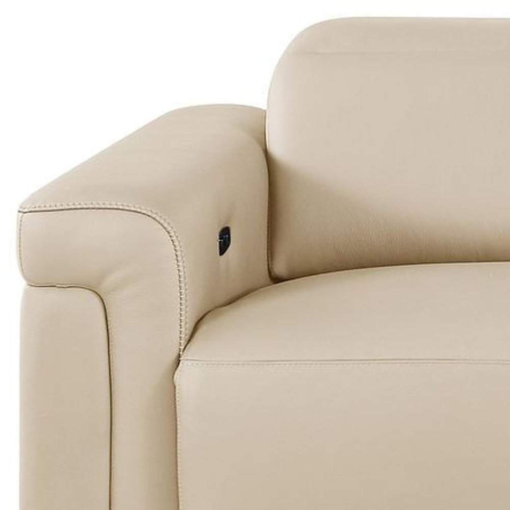 Beige Top Grain Leather Reclining Metal USB Sofa - 100-inch