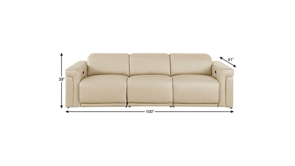 Beige Top Grain Leather Reclining Metal USB Sofa - 100-inch