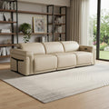 Beige Top Grain Leather Reclining Metal USB Sofa - 100-inch