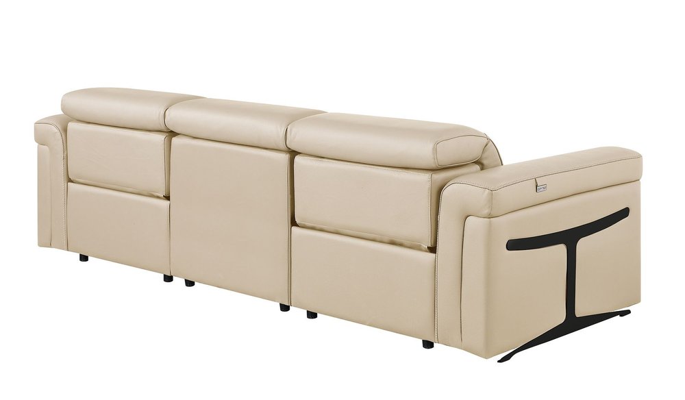Beige Top Grain Leather Reclining Metal USB Sofa - 100-inch