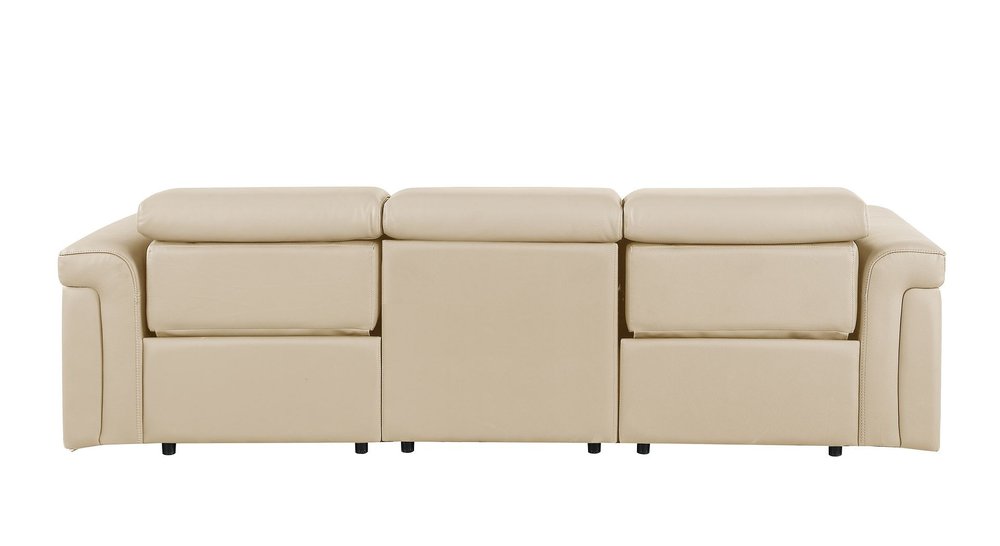 Beige Top Grain Leather Reclining Metal USB Sofa - 100-inch