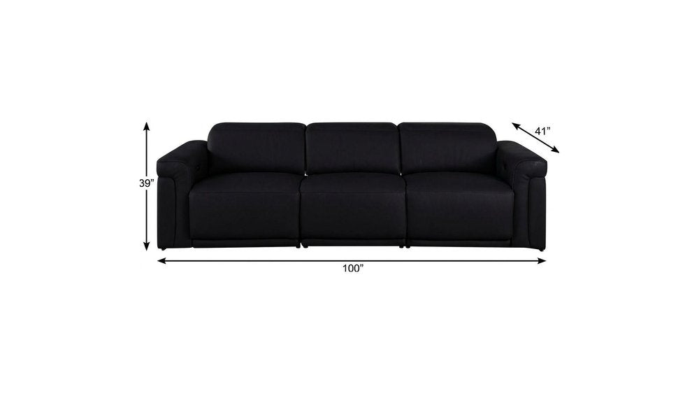 Beige Top Grain Leather Reclining Metal USB Sofa - 100-inch