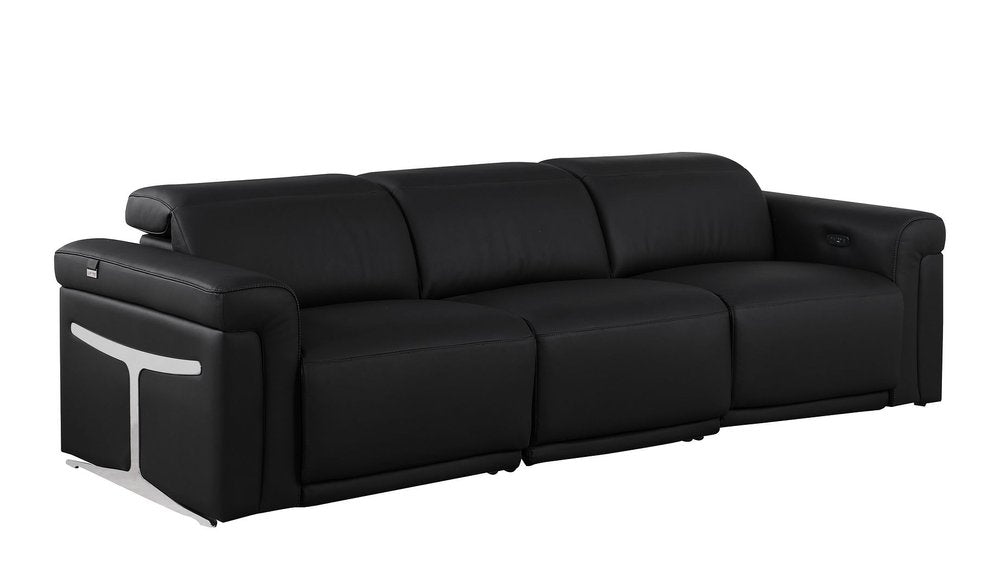 Beige Top Grain Leather Reclining Metal USB Sofa - 100-inch