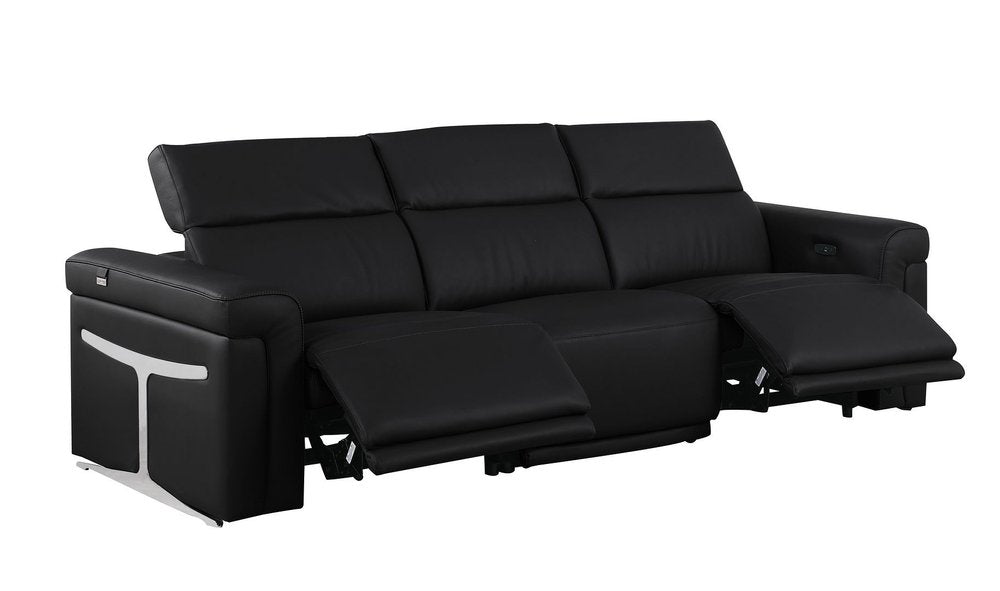 Beige Top Grain Leather Reclining Metal USB Sofa - 100-inch