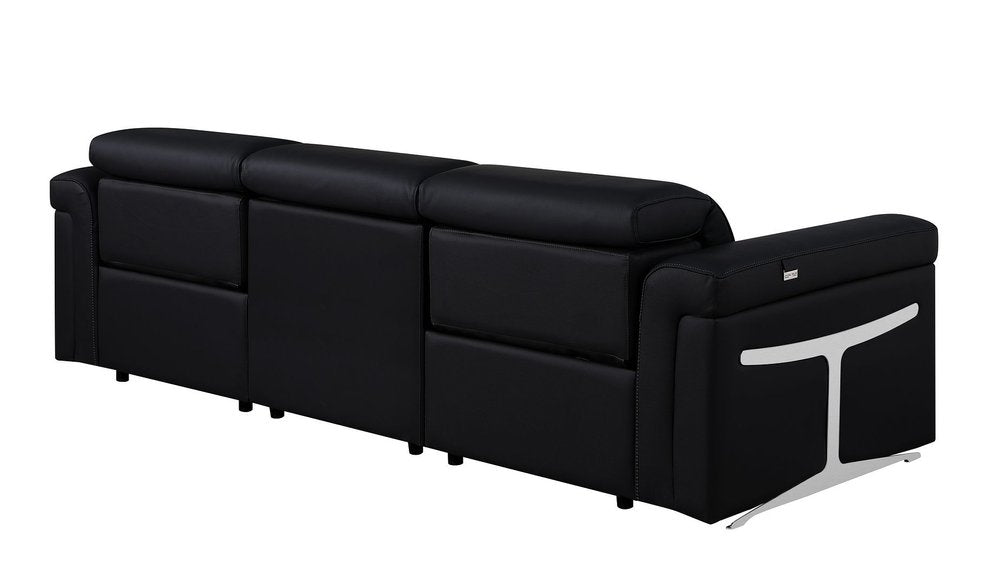 Beige Top Grain Leather Reclining Metal USB Sofa - 100-inch
