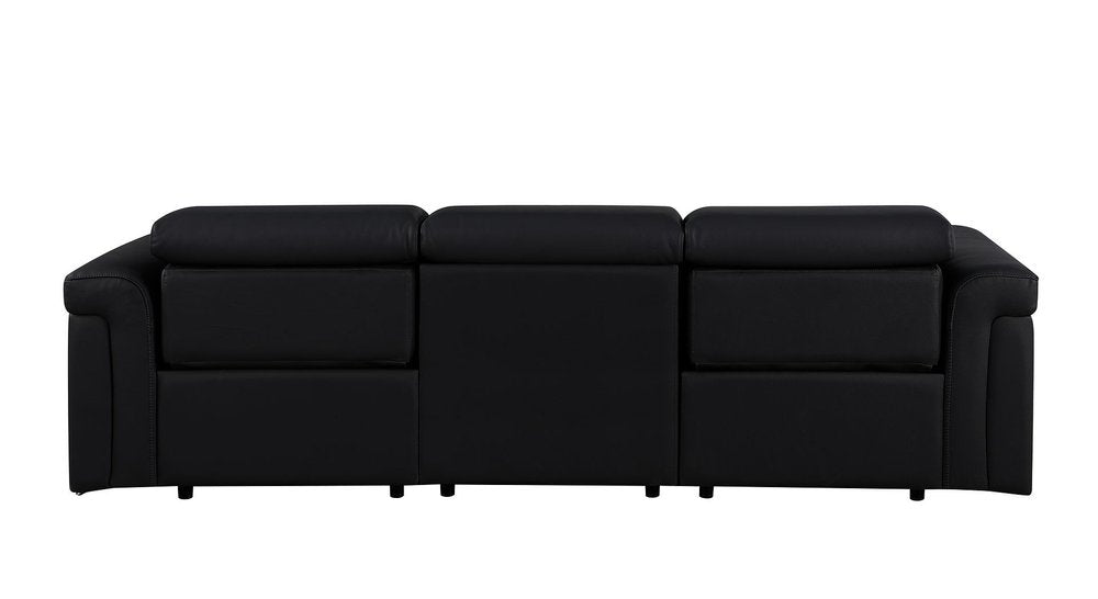 Beige Top Grain Leather Reclining Metal USB Sofa - 100-inch