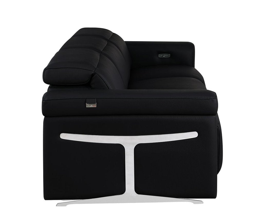 Beige Top Grain Leather Reclining Metal USB Sofa - 100-inch