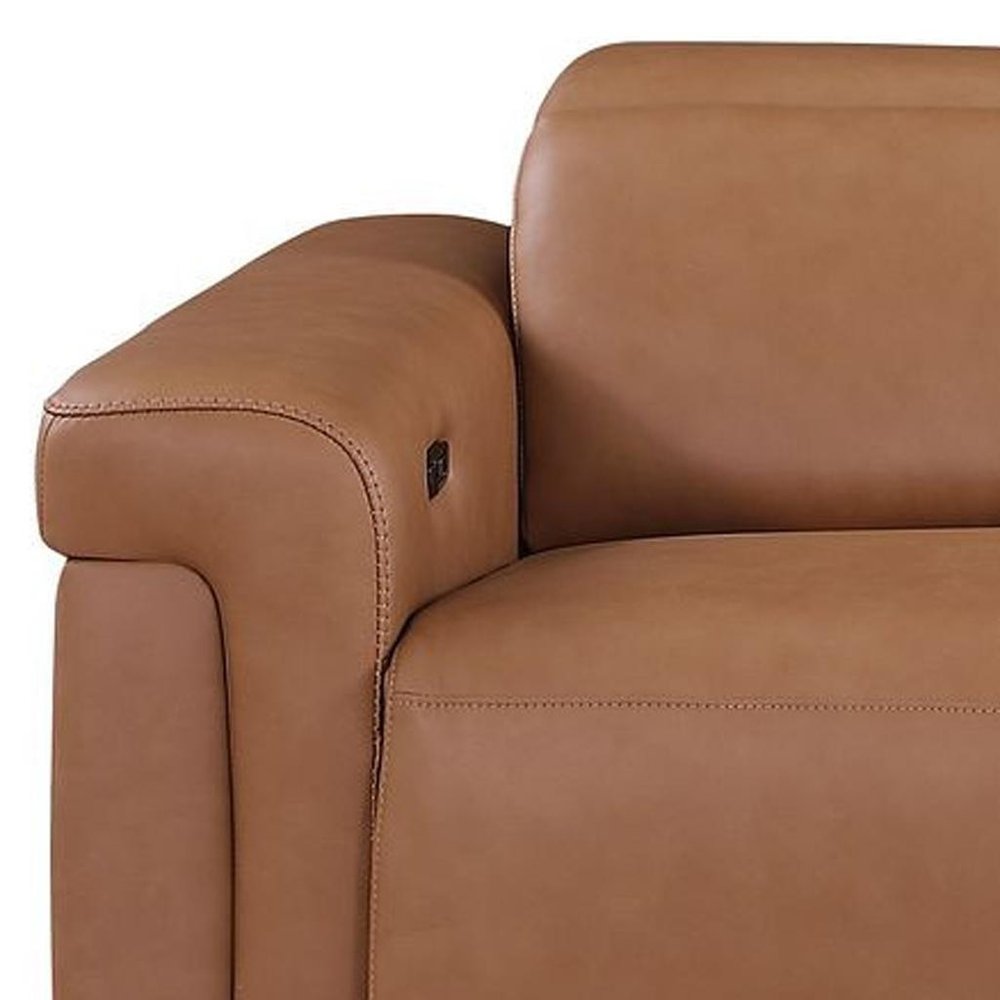Beige Top Grain Leather Reclining Metal USB Sofa - 100-inch