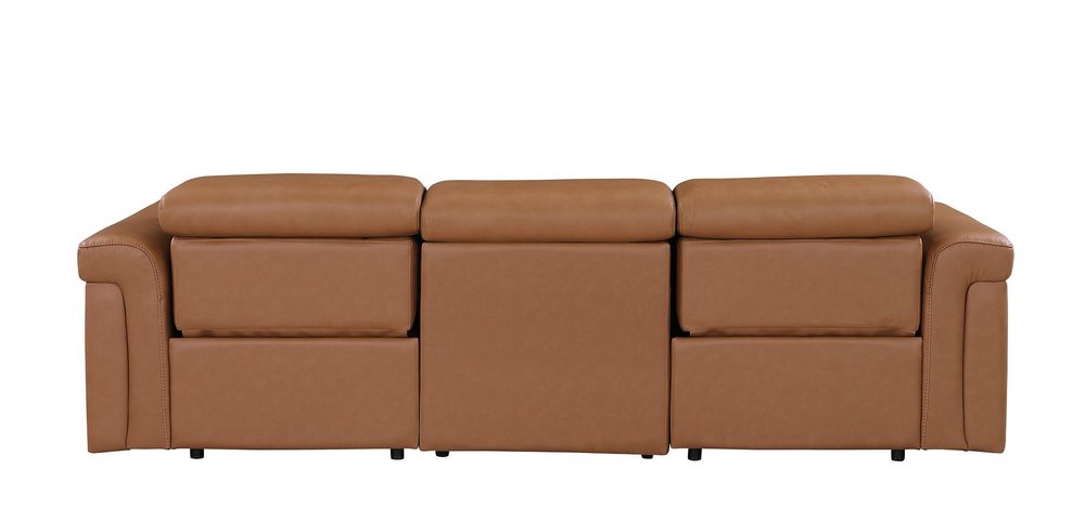 Beige Top Grain Leather Reclining Metal USB Sofa - 100-inch