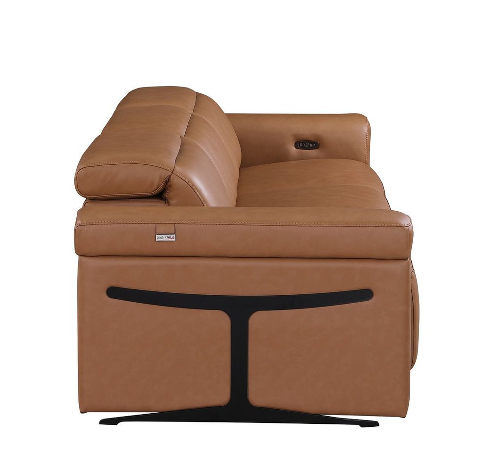 Beige Top Grain Leather Reclining Metal USB Sofa - 100-inch