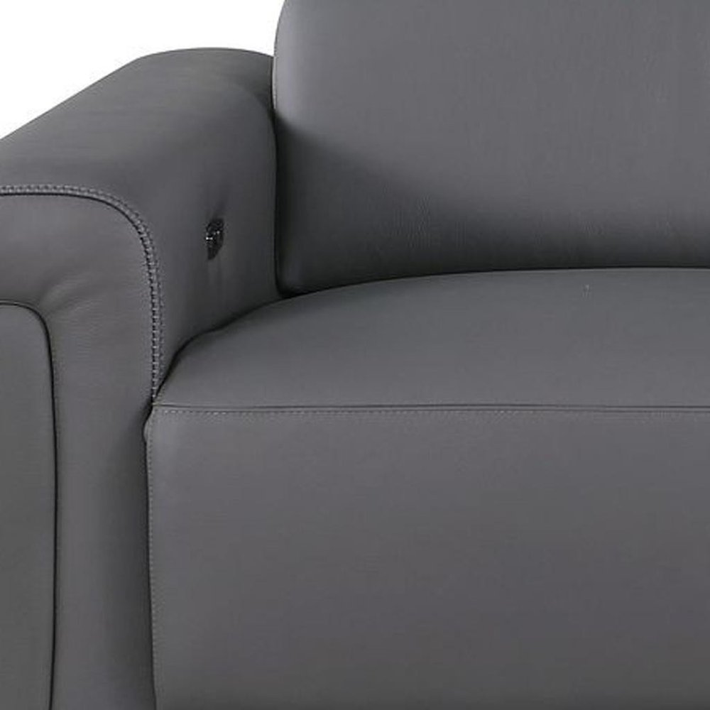 Beige Top Grain Leather Reclining Metal USB Sofa - 100-inch