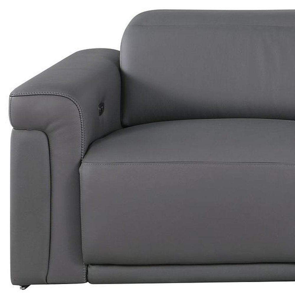 Beige Top Grain Leather Reclining Metal USB Sofa - 100-inch