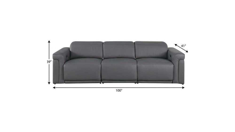 Beige Top Grain Leather Reclining Metal USB Sofa - 100-inch