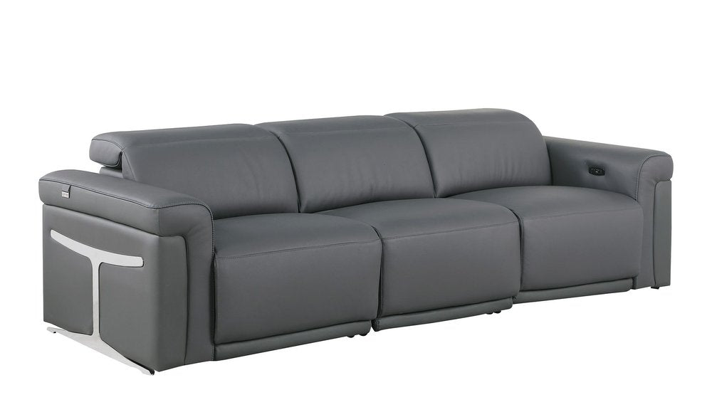 Beige Top Grain Leather Reclining Metal USB Sofa - 100-inch
