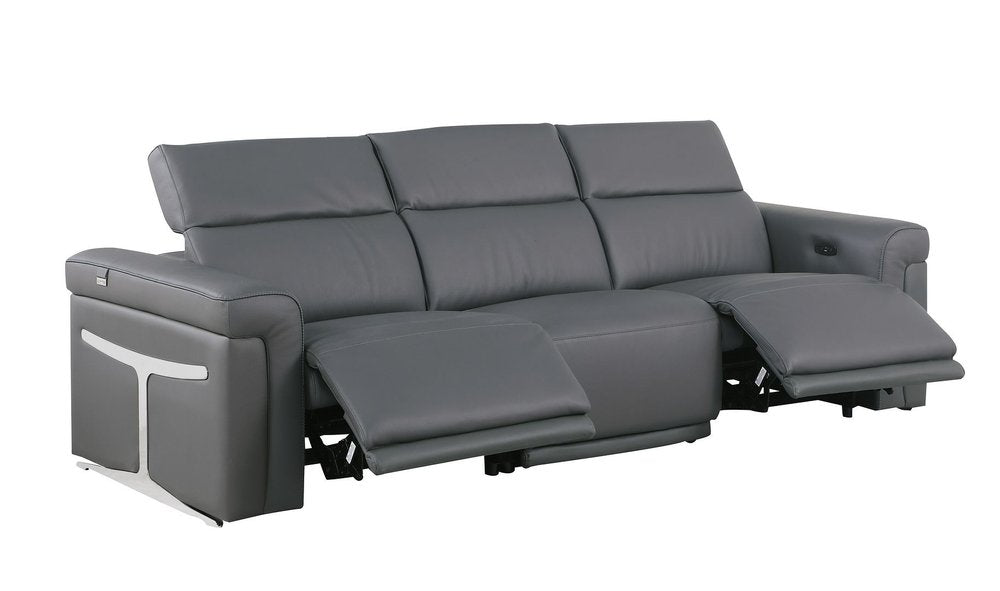 Beige Top Grain Leather Reclining Metal USB Sofa - 100-inch