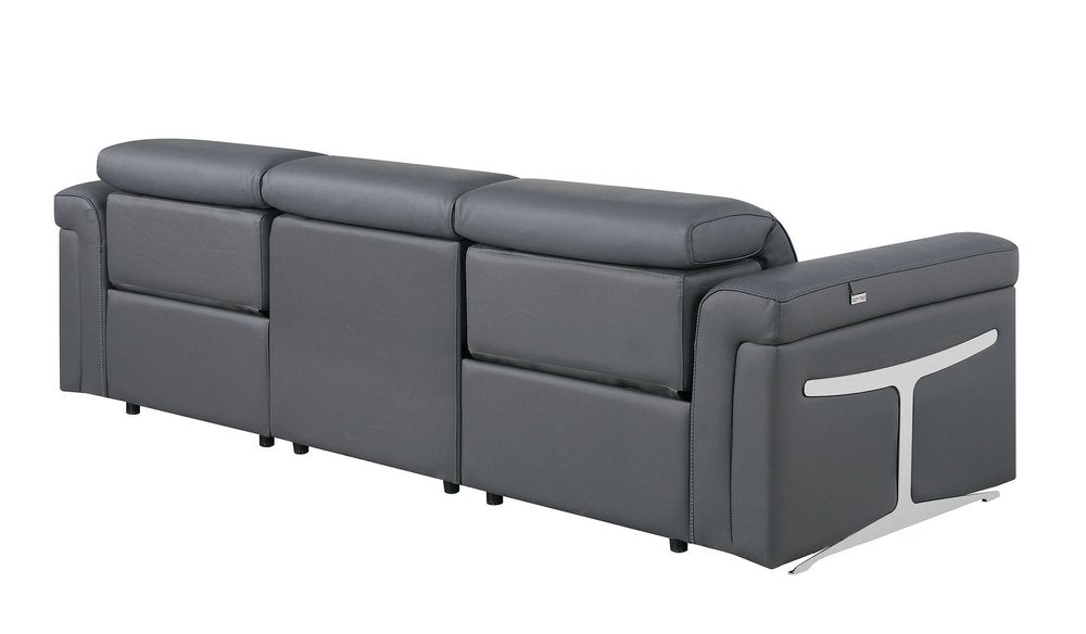 Beige Top Grain Leather Reclining Metal USB Sofa - 100-inch