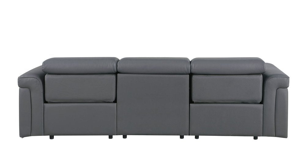 Beige Top Grain Leather Reclining Metal USB Sofa - 100-inch