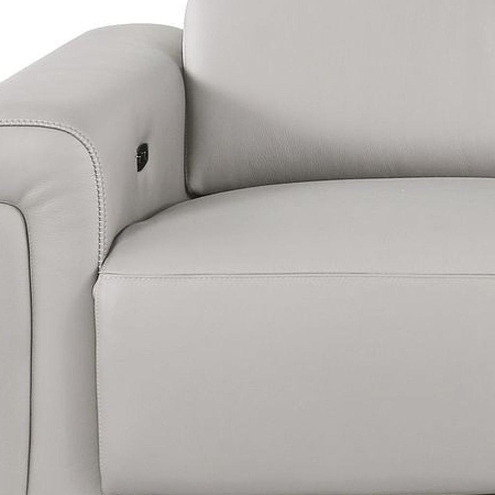 Beige Top Grain Leather Reclining Metal USB Sofa - 100-inch