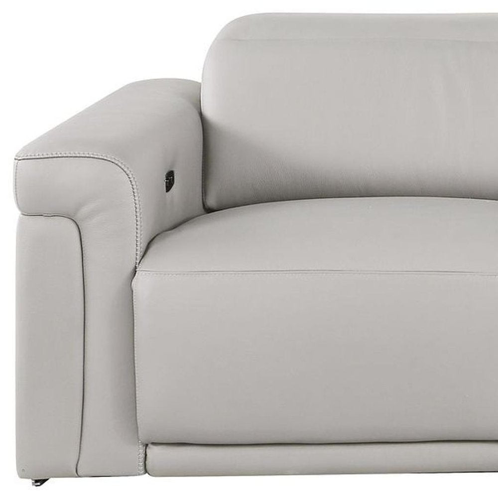 Beige Top Grain Leather Reclining Metal USB Sofa - 100-inch