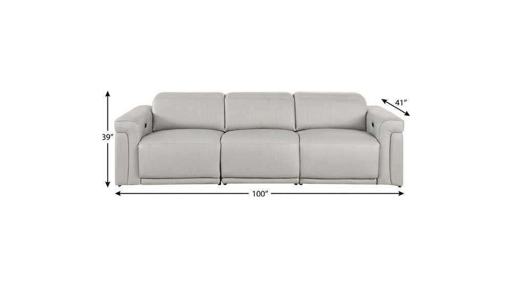 Beige Top Grain Leather Reclining Metal USB Sofa - 100-inch