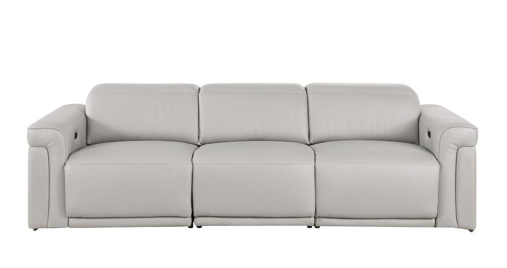 Beige Top Grain Leather Reclining Metal USB Sofa - 100-inch