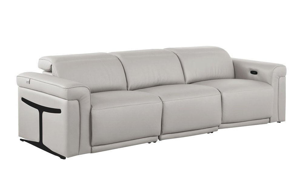 Beige Top Grain Leather Reclining Metal USB Sofa - 100-inch