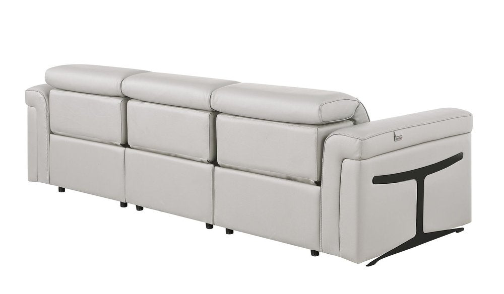 Beige Top Grain Leather Reclining Metal USB Sofa - 100-inch