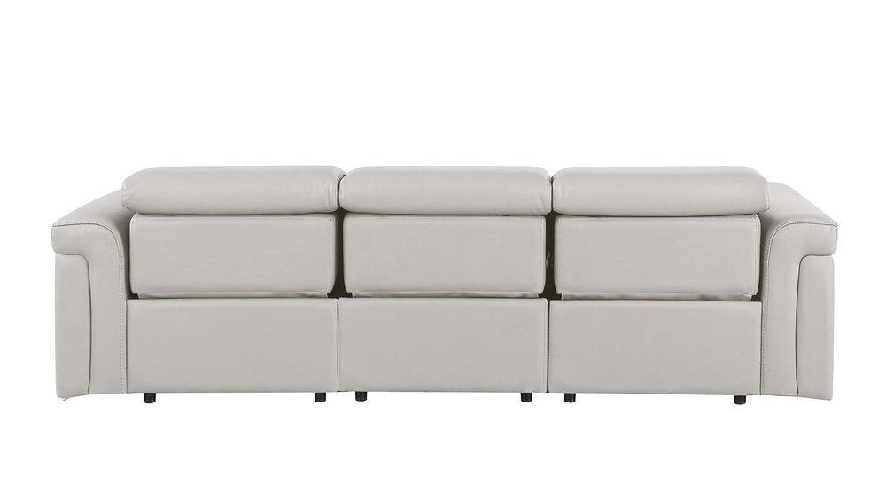 Beige Top Grain Leather Reclining Metal USB Sofa - 100-inch