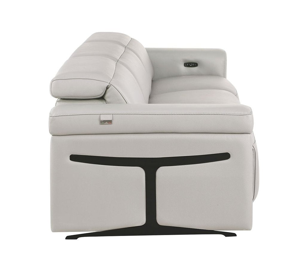Beige Top Grain Leather Reclining Metal USB Sofa - 100-inch