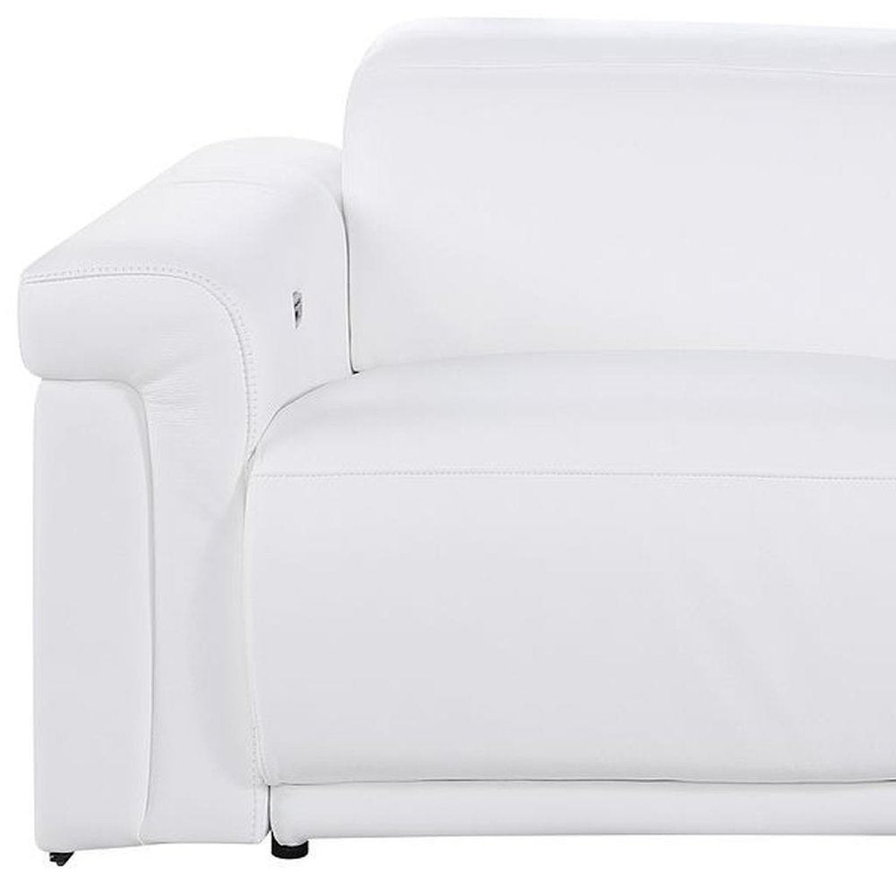 Beige Top Grain Leather Reclining Metal USB Sofa - 100-inch