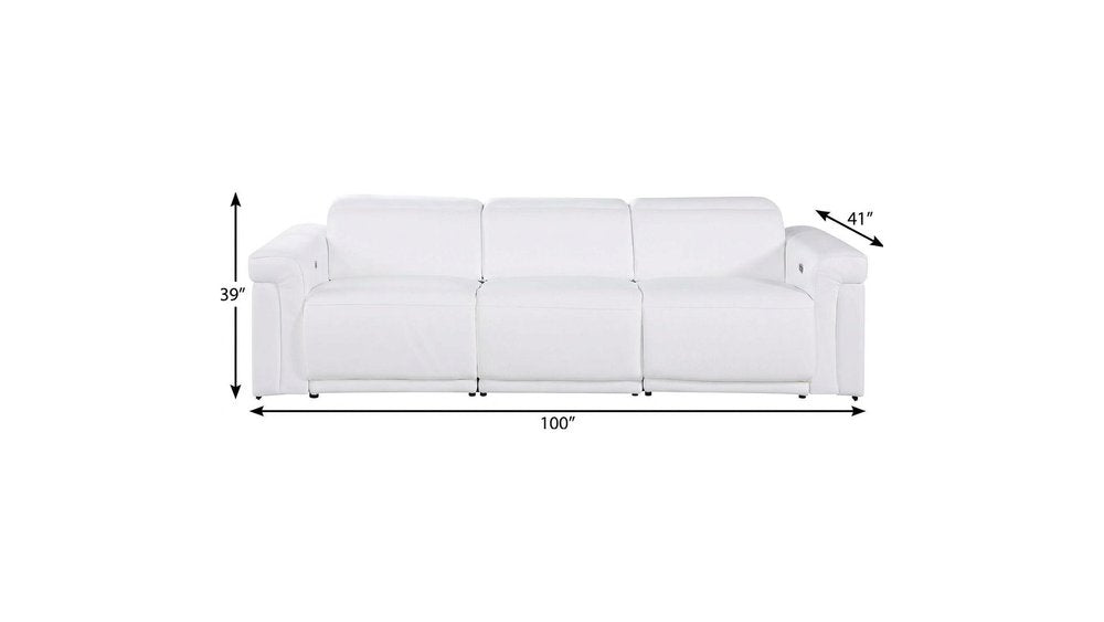 Beige Top Grain Leather Reclining Metal USB Sofa - 100-inch
