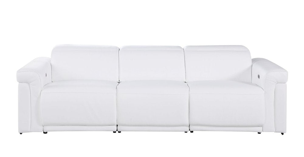 Beige Top Grain Leather Reclining Metal USB Sofa - 100-inch