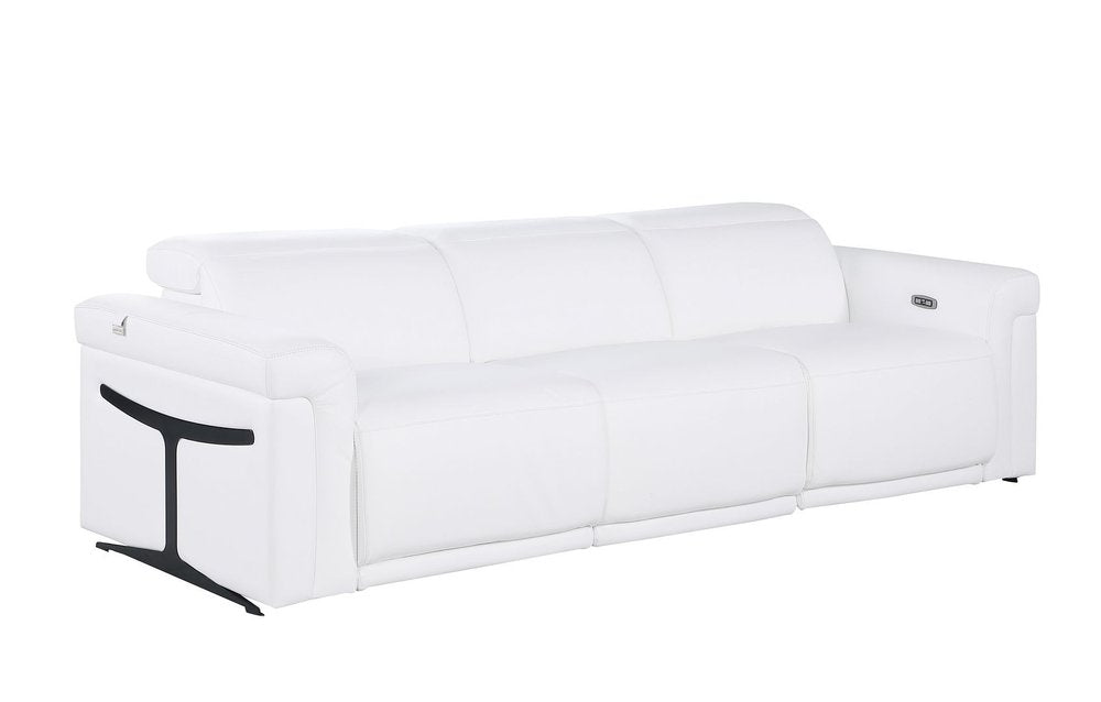 Beige Top Grain Leather Reclining Metal USB Sofa - 100-inch