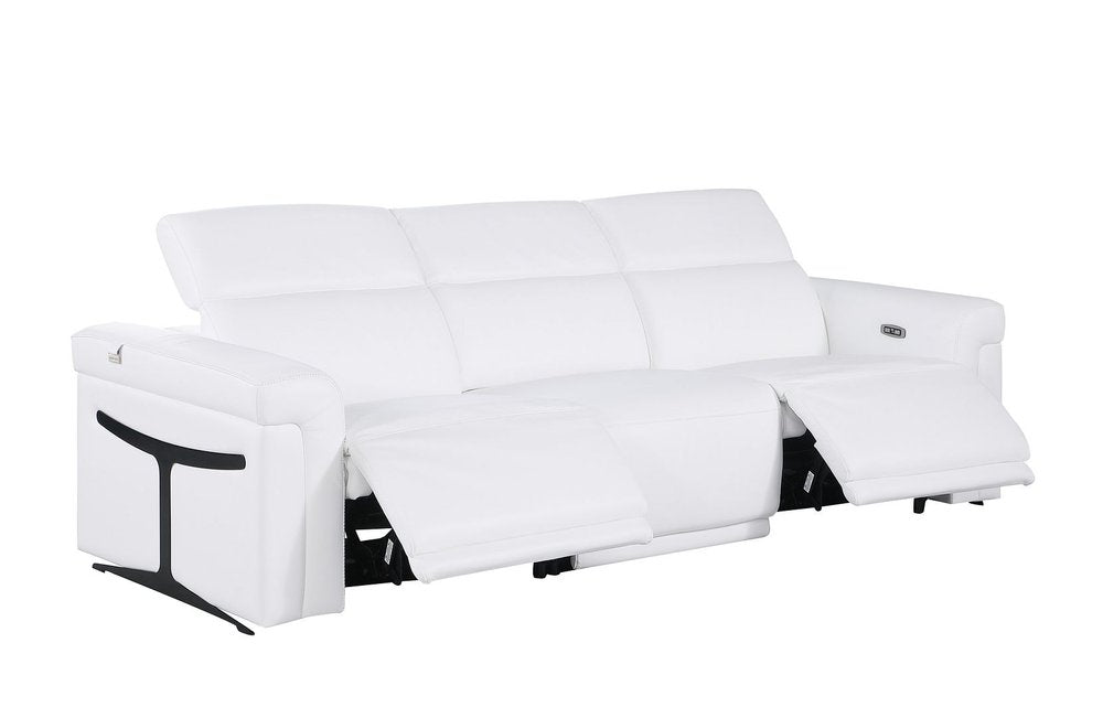 Beige Top Grain Leather Reclining Metal USB Sofa - 100-inch