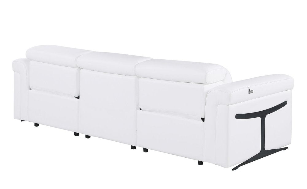 Beige Top Grain Leather Reclining Metal USB Sofa - 100-inch