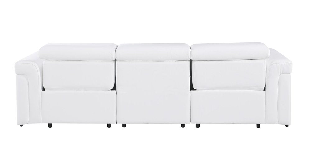 Beige Top Grain Leather Reclining Metal USB Sofa - 100-inch