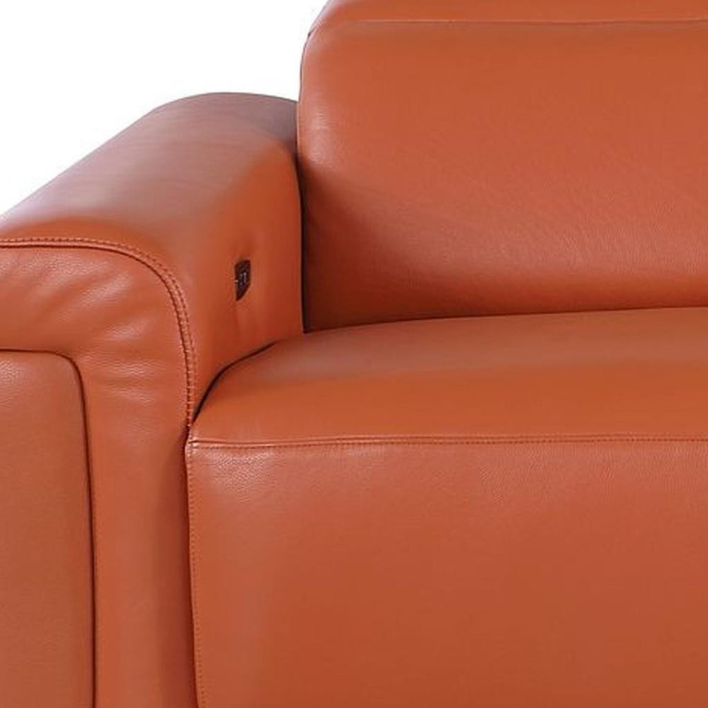 Beige Top Grain Leather Reclining Metal USB Sofa - 100-inch