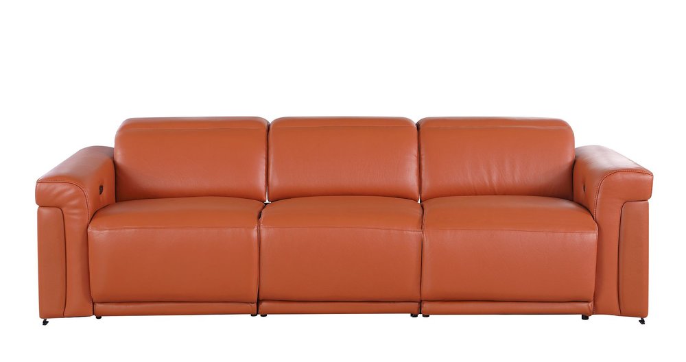 Beige Top Grain Leather Reclining Metal USB Sofa - 100-inch