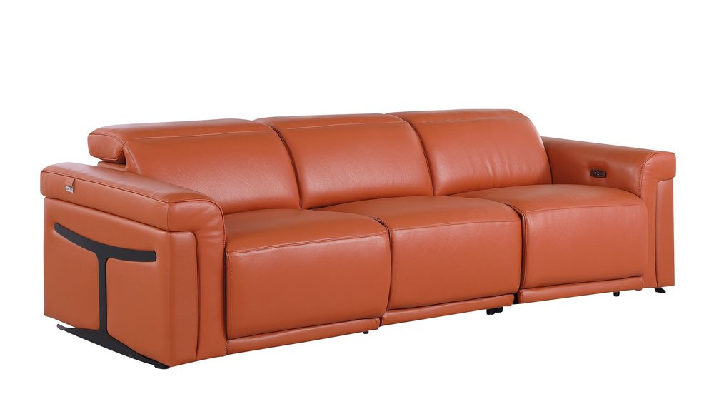 Beige Top Grain Leather Reclining Metal USB Sofa - 100-inch