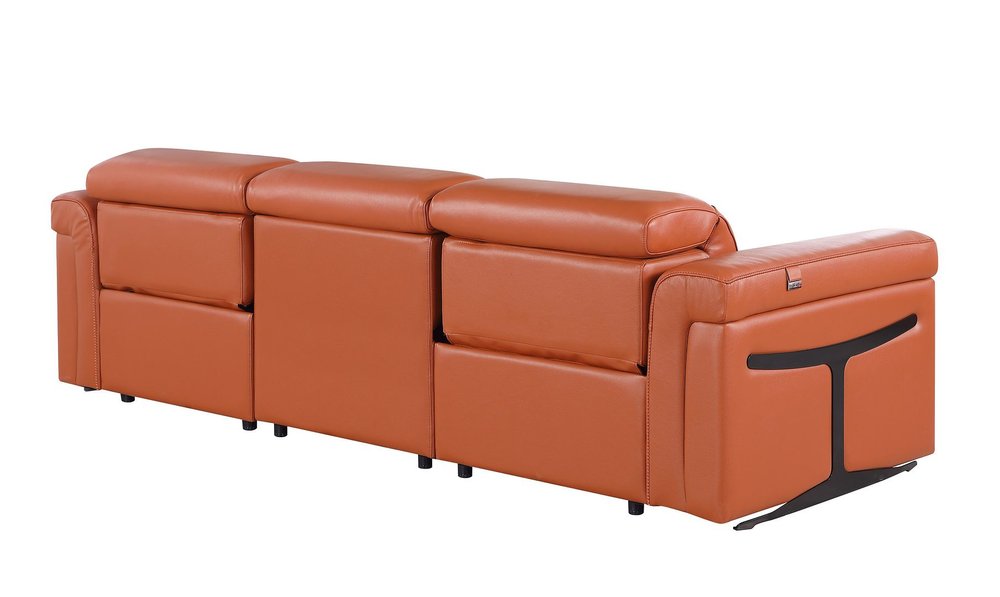 Beige Top Grain Leather Reclining Metal USB Sofa - 100-inch