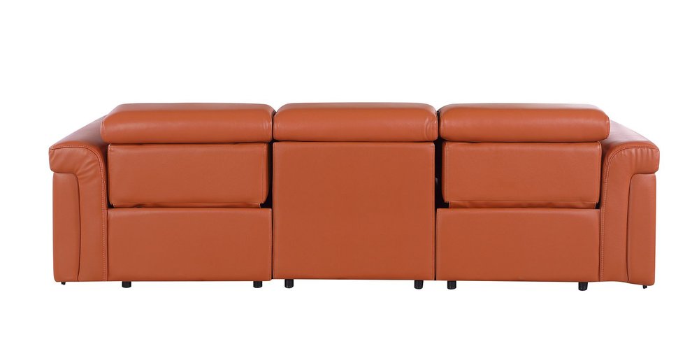 Beige Top Grain Leather Reclining Metal USB Sofa - 100-inch