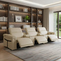 Beige Top Grain Leather Reclining Metal USB Sofa - 126-inch