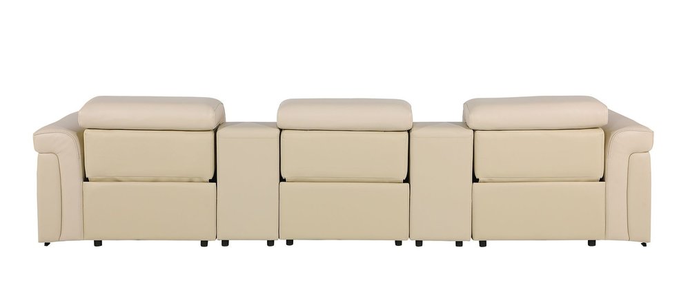 Beige Top Grain Leather Reclining Metal USB Sofa - 126-inch