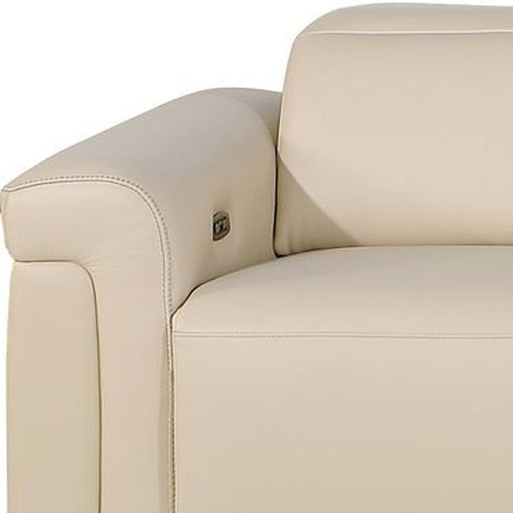 Beige Top Grain Leather Reclining Metal USB Sofa - 126-inch