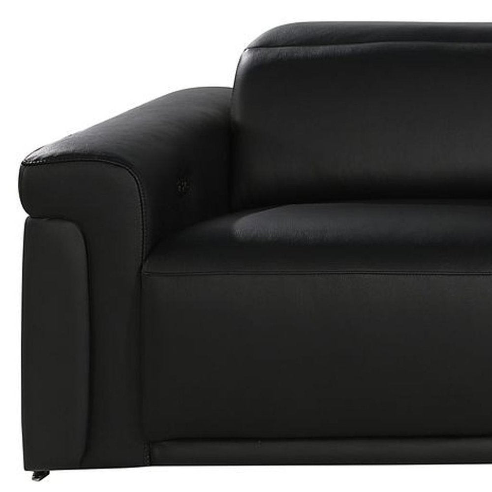 Beige Top Grain Leather Reclining Metal USB Sofa - 126-inch