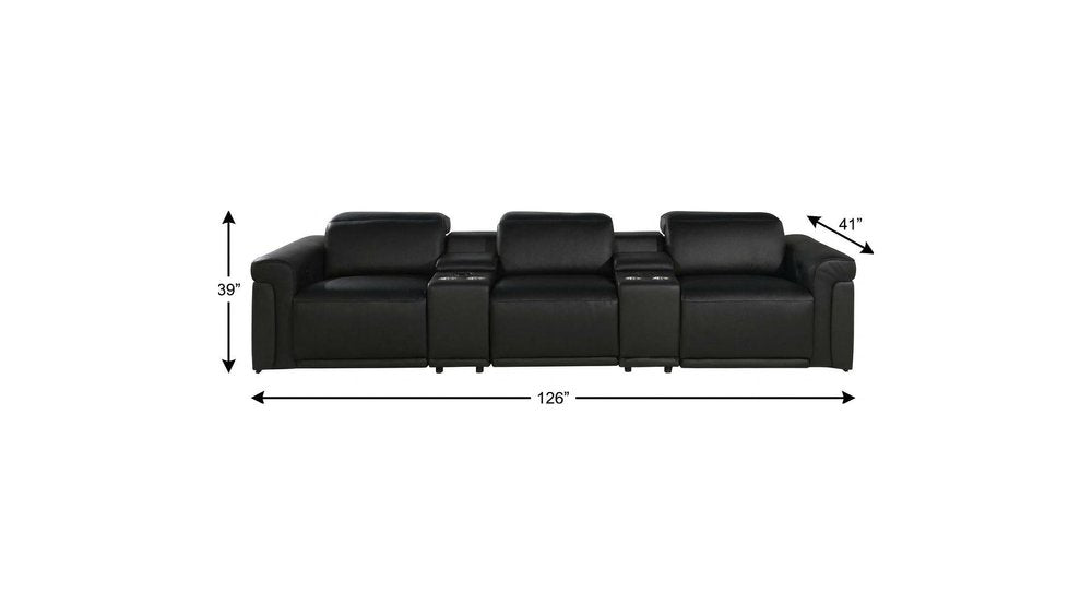 Beige Top Grain Leather Reclining Metal USB Sofa - 126-inch