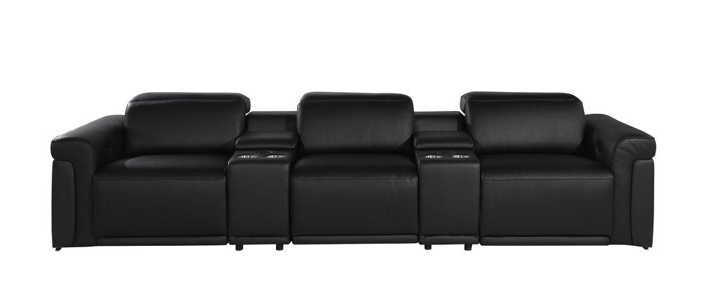 Beige Top Grain Leather Reclining Metal USB Sofa - 126-inch
