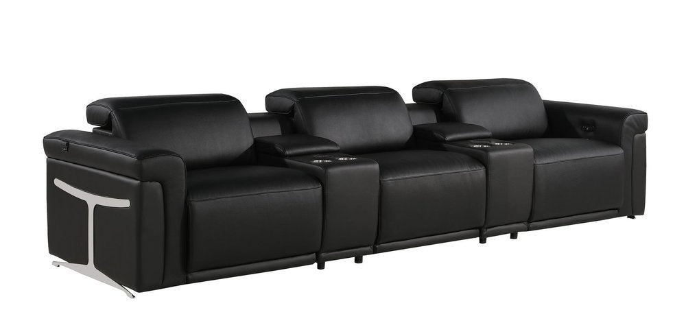 Beige Top Grain Leather Reclining Metal USB Sofa - 126-inch