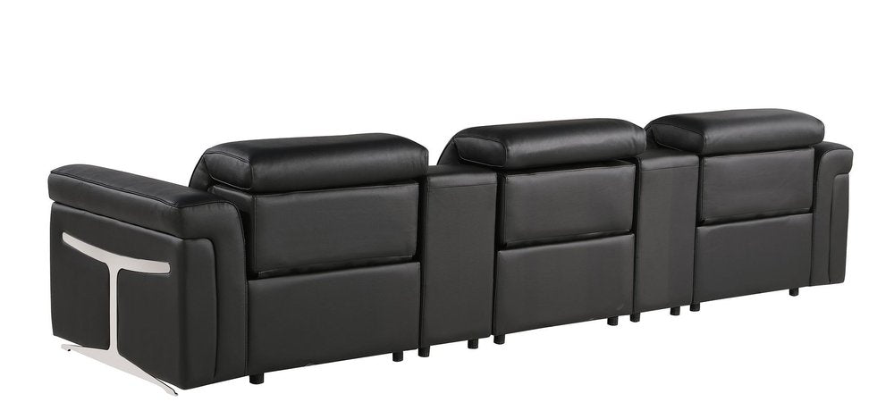 Beige Top Grain Leather Reclining Metal USB Sofa - 126-inch